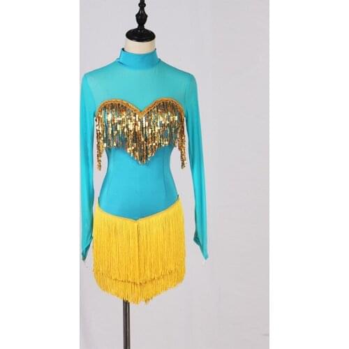 Latin Dance Skirt Female adult New High-Grade Sky blue Dress Performance Clothes Child Sexy Tassel Rumba Cha Cha Dancewear