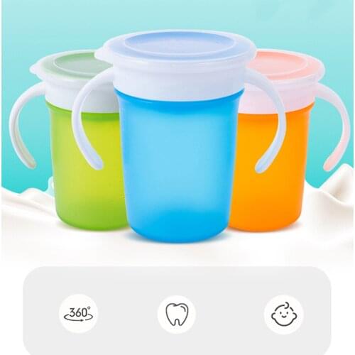 Can Be Rotated Baby Learning Drinking Cup With Double Handle Flip lid Leakproof Magic Cup Infants Water Cups Training cup dropsh
