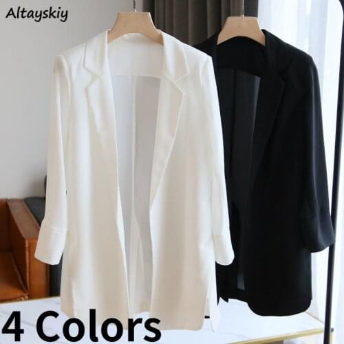 Casual Blazers Womens Sun-proof Breathable Loose Summer Three Quarter Sleeve Outwear All-match Office Lady Chic Thin Clothing