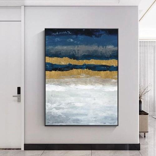100% Hand Painted Abstract Oil Painting On Canvas With Gold Foils Modern Landscape Wall Art Pictures Living Room House Decor