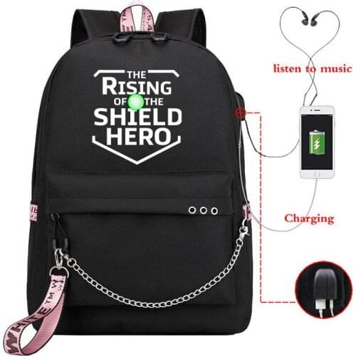Hot Anime Boys Girls USB Backpack Kids Teens School Bags Bookbag The Rising Of The Shield Hero Travel Shoulder Fashion Bags