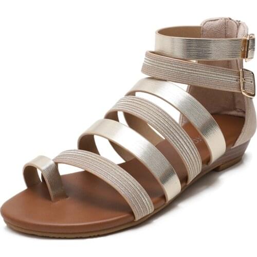 Shoes for women sandals open toe flat sandals sexy cross strappy Roman shoes summer ankle strap roman beach sandals big size