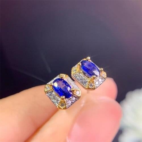 Sapphire Gemstone Square Earrings Real 925 Silver Fashion Earrings Fine Charm Jewelry for Women