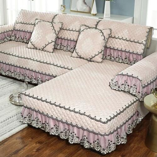 Modern Simplicity Cotton Linen Sofa Cover Pink Embroidered Jacquard Sofa Towel Cushion Pillow Case Exquisite Lace Sofa Set C3