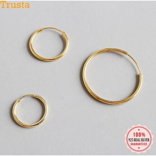 Trustdavis 100% 925 Solid Sterling Silver Gold Unique Shaped Piercing Huggie Hoop Earring For Women Girl Lady Fine Jewelry DA102