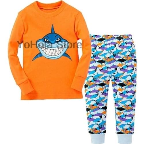 Spring Autumn Cartoon Shark Pyjamas Kids Cotton Pajamas Toddler Children Pajamas Sets Boys Long Sleeve Sleepwear Pyjamas