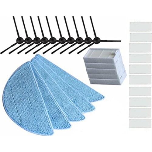 Replacement Consumable Accessories Parts 10pcs Side Brush + 5pcs Hepa Filter + 5pcs Mop Cloth + 10pcs Magic Paste for ILIFE V3 V