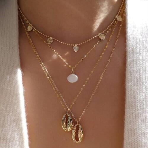 Pearl Gold Shell Pendant Necklace Boho Choker Multilayer Necklaces Women Bijoux Collares Mujer gargantilha Collier Femme Jewelry