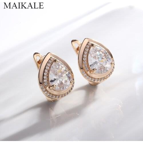 MAIKALE Trendy Water Drop CZ Stud Earrings For Women Cubic Zirconia Gem Gold Charm Earrings Party Fashion Jewelry Gift Wholesale