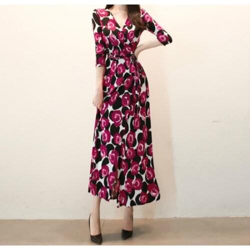 2020 spring summer Romantic Women One Piece Wrap Dresses Femme Sexy Split Dress Lady Flower Print Black maxi Dress