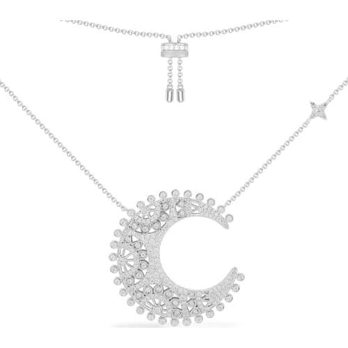 SLJELY Fashion Real 925 Sterling Silver Large Moon Pendant Adjustable Statement Necklace High Quality Zircon Women EDEN Jewelry