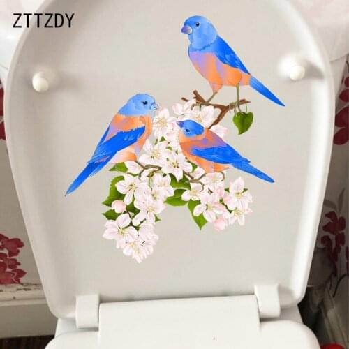 ZTTZDY 20.9×22.1CM Cute Flowers And Birds WC Toilet Decoration Wall Stickers Home Accessories T2-1100