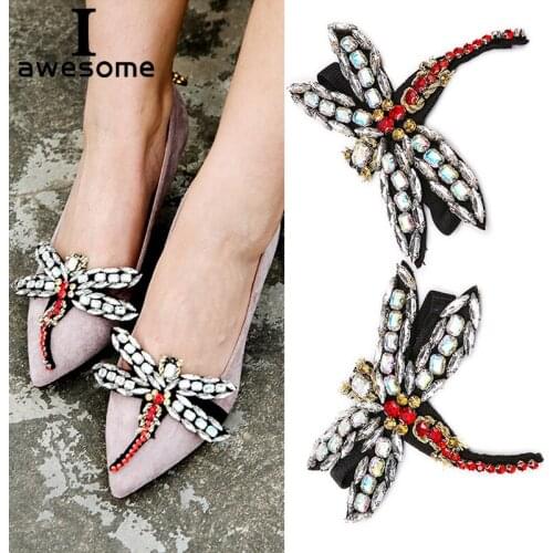 1 Pair dragonfly Rhinestone Crystal for High Heels Shoes Manual DIY Shoe Decorations Wedding Party Shoes Accessories Shoe buckle