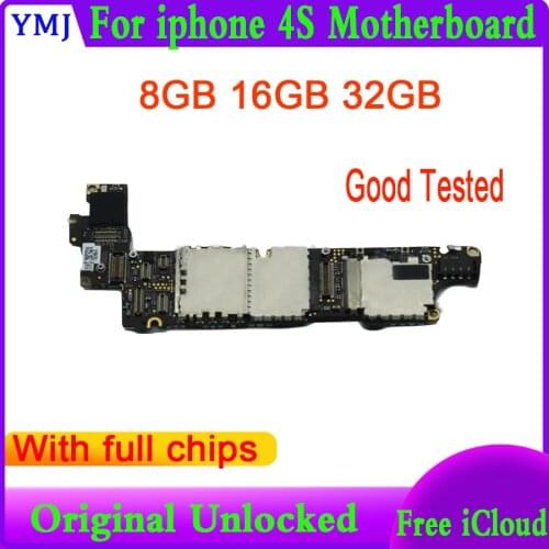 100% Original unlocked for iphone 4S Motherboard with IOS System,Free iCloud for iphone 4S Mainboard+Full Chips,8GB 16GB 32GB