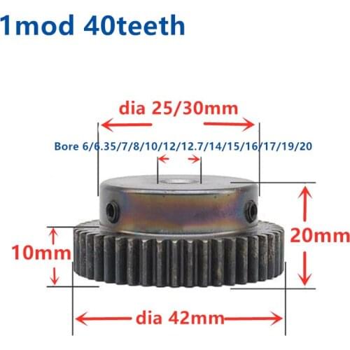 2pcs Mod 1 M=1 CNC Spur Gear pinion 40T 40Teeth Bore 6-20mm Right Teeth positive gear steel gear rack transmission RC