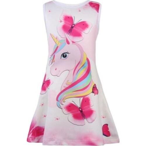2021 Kawaii Unicorn Girls Dress Summer Cotton Unicorn Print Kawaii Baby Girls Princess Dress Casual One Piece Clothes For Beach