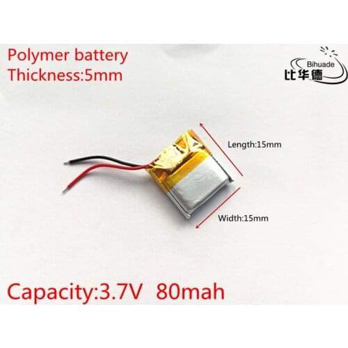 3.7V 80mAh 501515 Lithium Polymer Li-Po li ion Rechargeable Battery cells For Mp3 MP4 MP5 GPS PSP mobile bluetooth