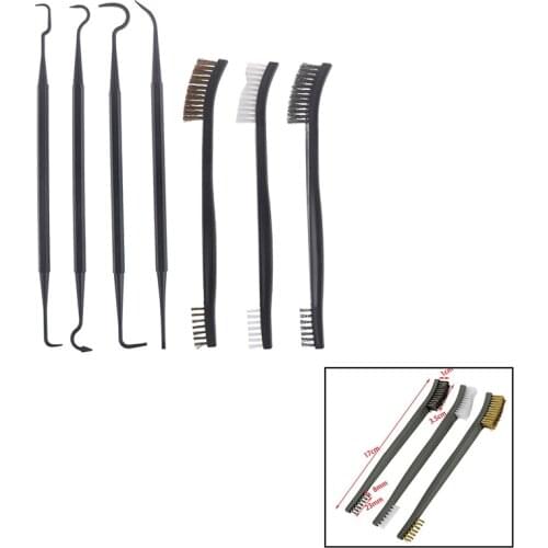 7pcs/Set Universal Gun Hunting Cleaning Kit Tactical Rifle Pistol Gun Cleaning Tools 3pcs Steel Wire Brush + 4pcs Nylon Pick Set