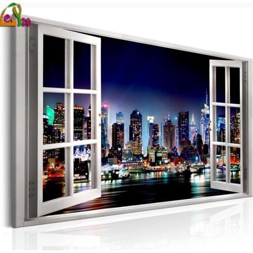 5D DIY Diamond Painting Full Square Drill "WINDOW VIEW OF NEW YORK" Diamond Embroidery 5 PCS Picture Of Rhinestone Decor