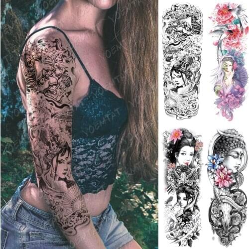 Large Arm Sleeve Tattoo Geisha Beauty Demon Waterproof Temporary Tatto Sticker Buddha Body Art Full Fake Tatoo Women Men