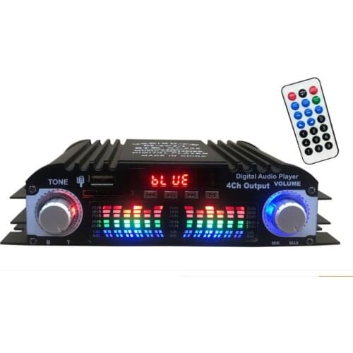 DC12V 40W+40W mini 4 channel Bluetooth Car home Computer digital audio amplifier remote control FM radio USB SD music palyer