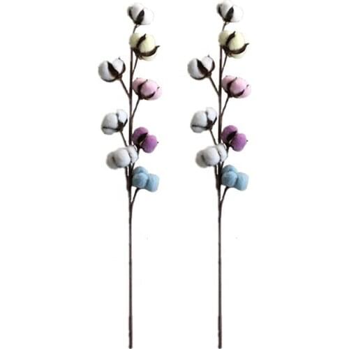 26 Inch 8 Head Colored Natural Cotton Boll Flower Stem 2019 Decorative Dried Flowers