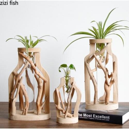 Wooden Transparent Vase Countertop Vase Home Minimalist Decoration Living Room Office Desktop Decoration Small Ornaments