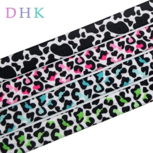 DHK 5/8'' 5yards jungle cow leopard printed Fold Elastic FOE stretch ribbon hairbow headwear headband DIY Wholesale E1540