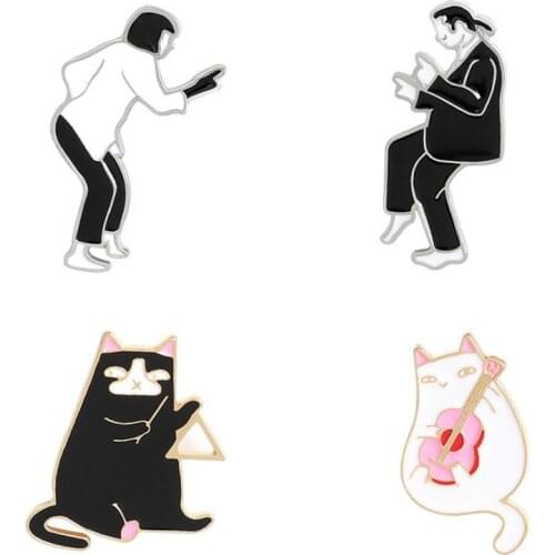 Pulp Fiction Badges Enamel Brooches Cat Lapel Pins For Backpack Womens Anime Badge Gothic Pin Metal Mini Brooch Jewelry For Men