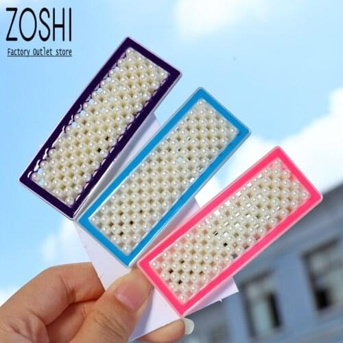 Fluorescent color Fashion Simulated Pearl Hair Clip Snap Button Hair Pins for Women Square Hairpin Hair Clips Jewelry Girl Child