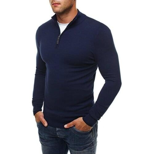 Mens Long-sleeved T-shirt Casual Zipper High-neck Bottoming Shirt Fashion Casual Solid Color Slim High-neck Sweater Harajuku