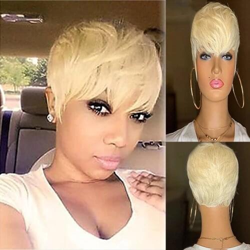 HAIRJOY Woman Synthetic Hair Short Straight Pixie Haircut Blonde Wig