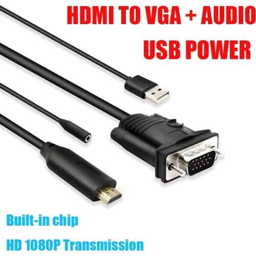 HDMI to VGA + Audio Cable Adapter USB Power Supply 1080P HDMI2VGA Converter Male to Male for PC HDTV Projector 1.8m