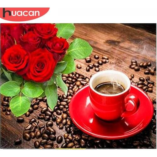 Huacan Diamond Embroidery Flowers Picture Rhinestones Coffee Cup Diamond Mosaic Flower Full Square Cross Stitch Kits Home Decor
