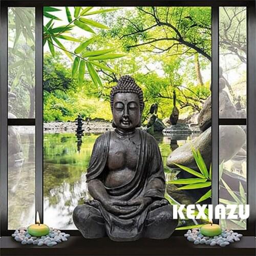 Full Square/5D DIY Diamond Painting "Buddha statue in flower" Embroidery Cross Stitch Mosaic Home Decor Gift C-17