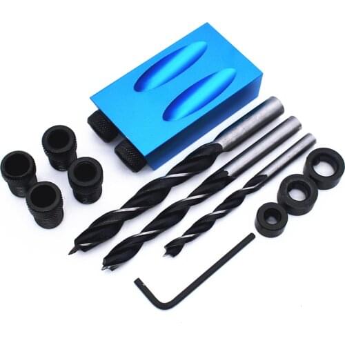 Pocket Oblique Hole Jig Kit 6mm/8mm/10mm Drive Adapter For Woodworking Angle Drilling Guide Wood Saw DIY Work Tools Set