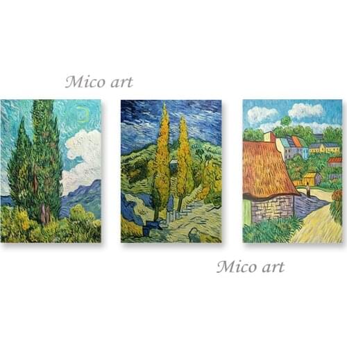 3PCS Panels Oil Painting Replica Famous Van Goghs Painting Canvas Art 100% Hand-painted Texture Wall Decor Pictures Artwork