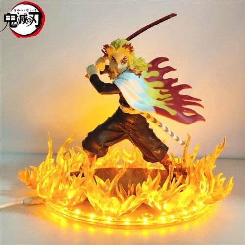 Kimetsu no Yaiba Rengoku Kyoujurou Fire Led Scene PVC Action Figure Toy 210mm Anime Demon Slayer Figurine Toys