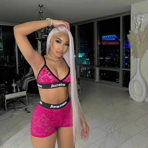 Sexy Lace Bra Crop Top Shorts Sets Women Summer Letter Patchwork Beach Club Outfit 2 Pieces Set Matching Set Streetwear Homewear