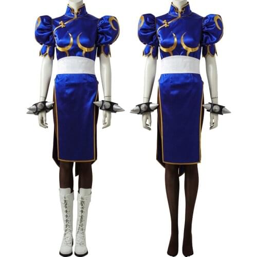 Adult Women S FIGHTER V Cosplay Costume Chun-Li Blue Fighting Clothing Fancy Halloween Party Outfit Full Set With Accessories