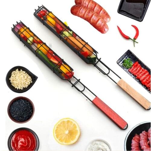 Kitchen Accessories Nonstick Barbecue Grill Portable BBQ Basket Stainless Steel Mesh Tools