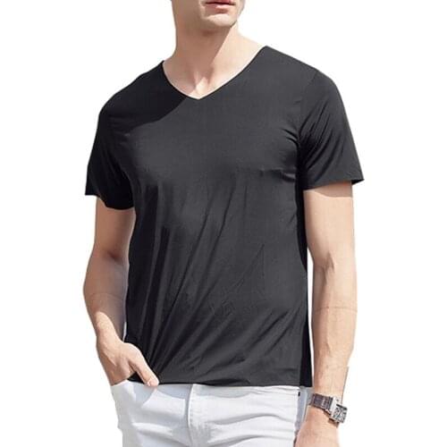 Summer Casual Men T-shirt Solid V-neck Man Tshirt Fashion Tops Streetwear Slim Fit Short Sleeve Mens T-shirts T Shirt Men Tees