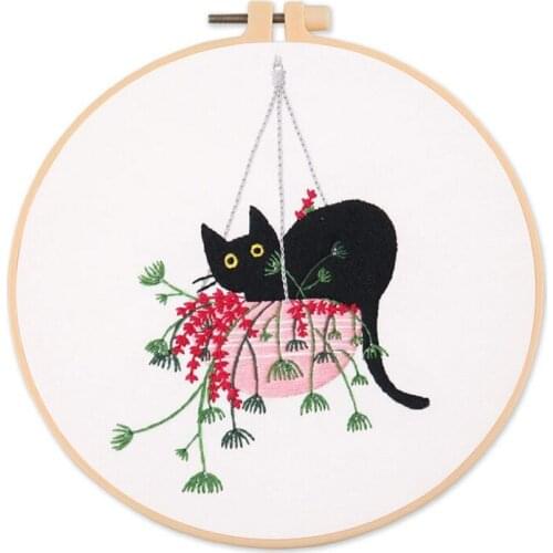 Naughty Kitten Embroidery Kit for Beginners, Gift Embroidery Starter Kits, Contains all Embroidery Tools, English Manual (B)