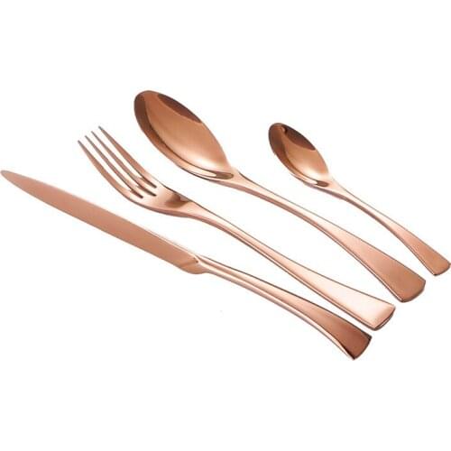 Stainless Steel Tableware Knife Spoon and Fork Set 4 Pieces Rose Gold Steak Cutlery Mirror Cookware Eco Friendly Products Gift