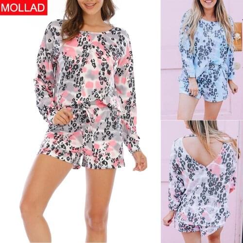 2021 New European And American Style Pajamas Women 'S Clothing Loose Leopard Print Printed Long Sleeve Shorts Ladies' Homewear