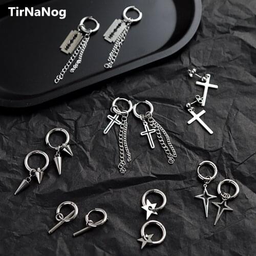 The New Hip Hop Punk Rock Cross Chain Circle Earrings Contracted Tassel Long Unisex Jewelry Pendants