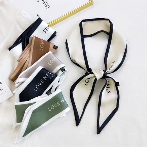 New Womens Luxury Brand Black Long Skinny Neck Tie Scarf Scraf Women Silk Hair Hand Bag Handle Scarfs for Ladies Handbag SJ343