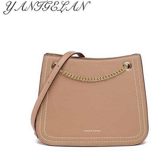 Solid Color Leather Large Capacity Bucket Bag Popular Simple Female Shoulder Pack For Women Casual Handbags Bolso Mujer Informal