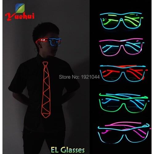 Wholesale Colorful 30pieces EL Wire Glowing Glasses with Steady on Driver LED Light up Glasses Decoration