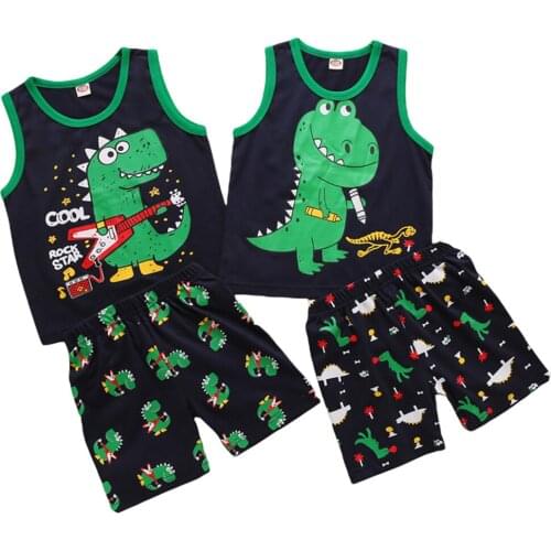 1-8Y Fashion Children Clothing Kid Baby Boys Clothes Sets Dinosaur print Sleeveless T shirt Tops Casual Shorts 2pcs Outfit